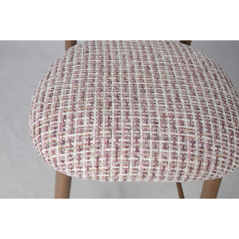 Set Of 2 Upholstered Counter Height Stools With Wood-look Metal Frame, Rolled Backrest, Woven Fabric, Plaid Beige