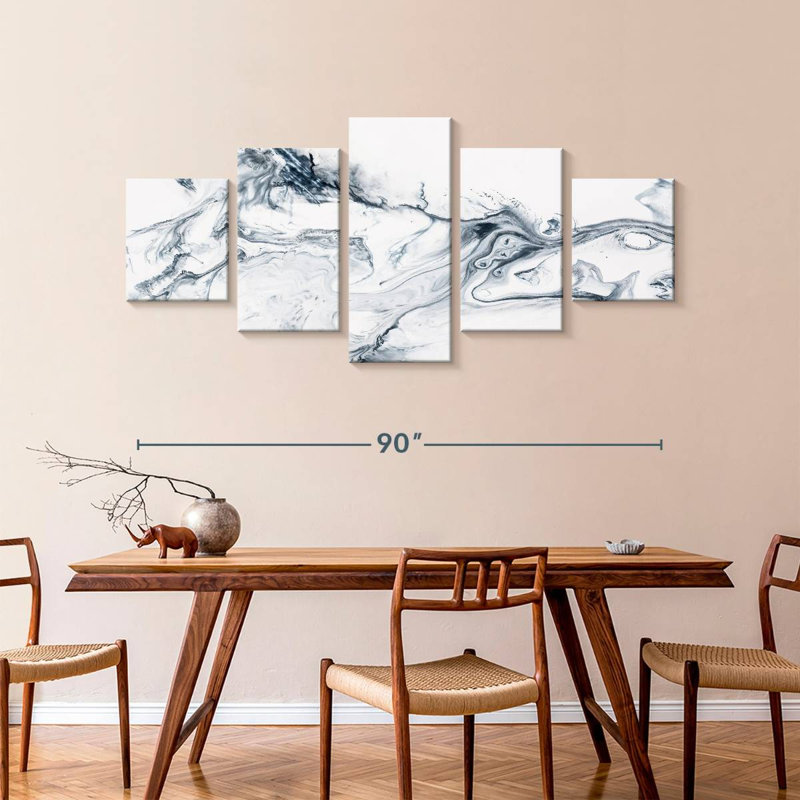 Gray And White Abstract 5 Pieces, 92" H x 42" W x 1.25" D