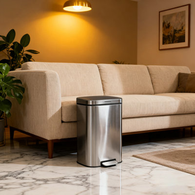 13.2 Gallon Stainless Steel Step Trash Can, Soft-Close Lid Kitchen Garbage Bin with Removable Bucket