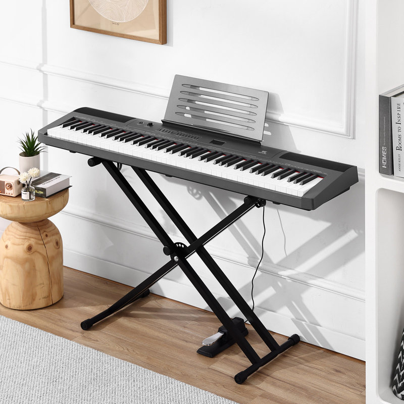 Gray 88 Key Full Size Electric Piano Keyboard Semi Weighted For Beginners, 88 Key Weighted Keyboard Piano With Stand