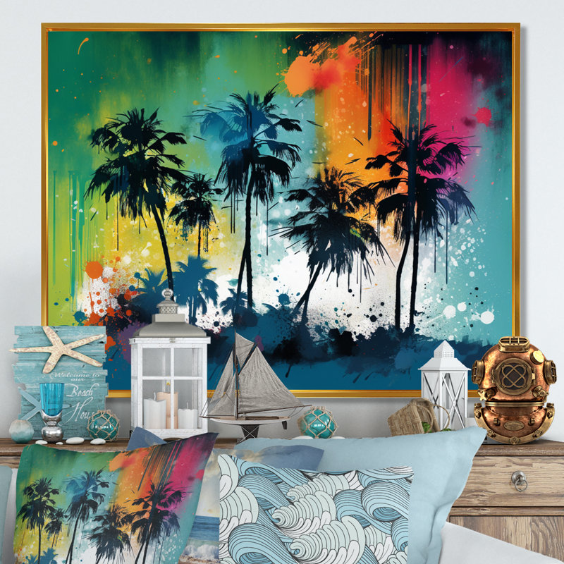 Vibrant Palm Trees I - Modern Landscape Beach, impressions sur toile, H 24 po x l 32 po x P 1 po