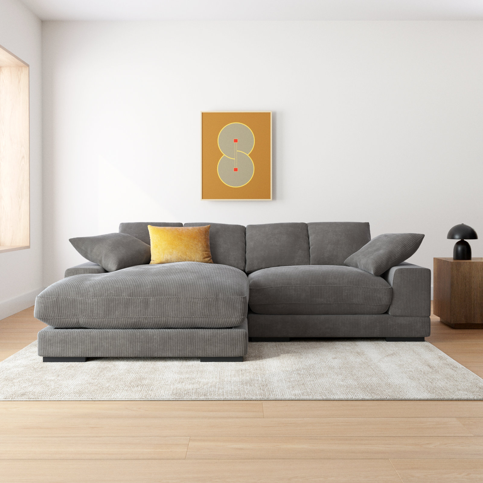 Lonsdale Chaise Sectional, Gray Corduroy