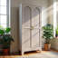 Armoire de rangement en métal de 155 cm (61 pouces) avec 2 portes profilées et étagères réglables, pour chambre et salon, blanche