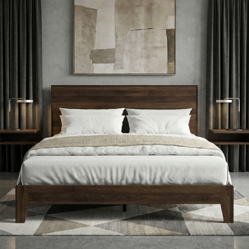 Allyannah Levison Platform Bed With Headboard, Queen, Royal Walnut