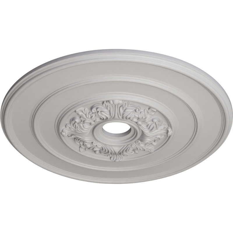 Médaillon de plafond endurathane traditionnel avec feuilles d'acanthe, DO 26 po x P 3 1/8 po x P 1 1/2 po (convient aux auvents jusqu'à 4 1/4 po), fini blanc ultra pur peint à la main