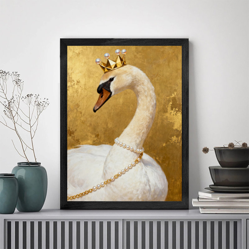 Reproduction d'art encadrée noire rétro «The Swan with a Crown», H 11 po x l 9 po
