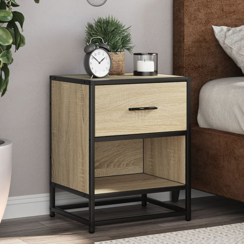 Amberle 40cm W Metal Bedside Table, Sonoma Oak, 1
