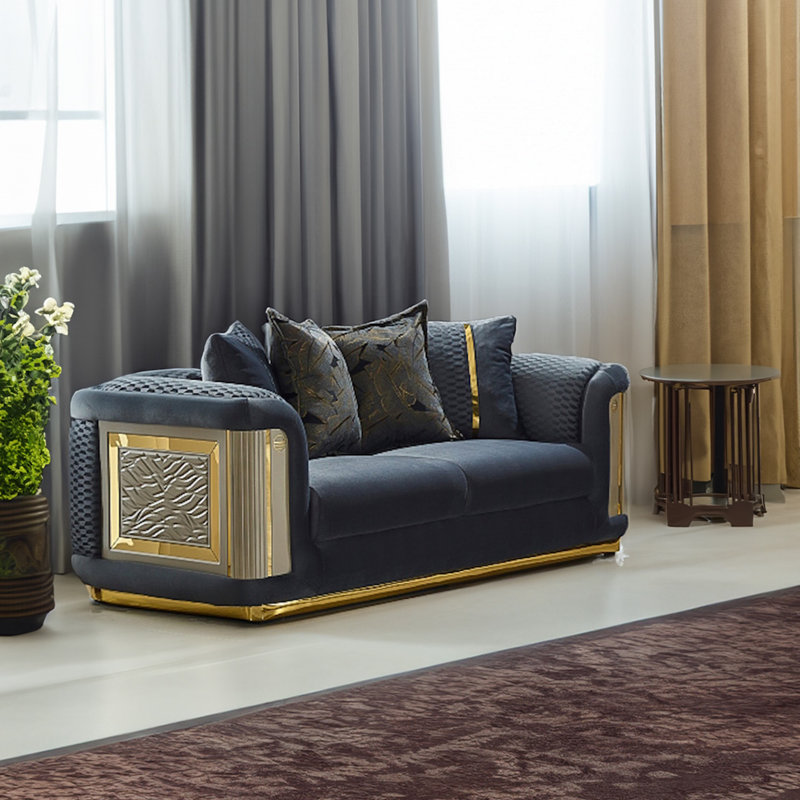 Eude 4 - Piece Velvet Living Room Set, Dark Gray Velvet