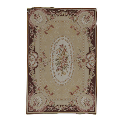 Tapis beige, brun et rose noué à la main de haute qualité