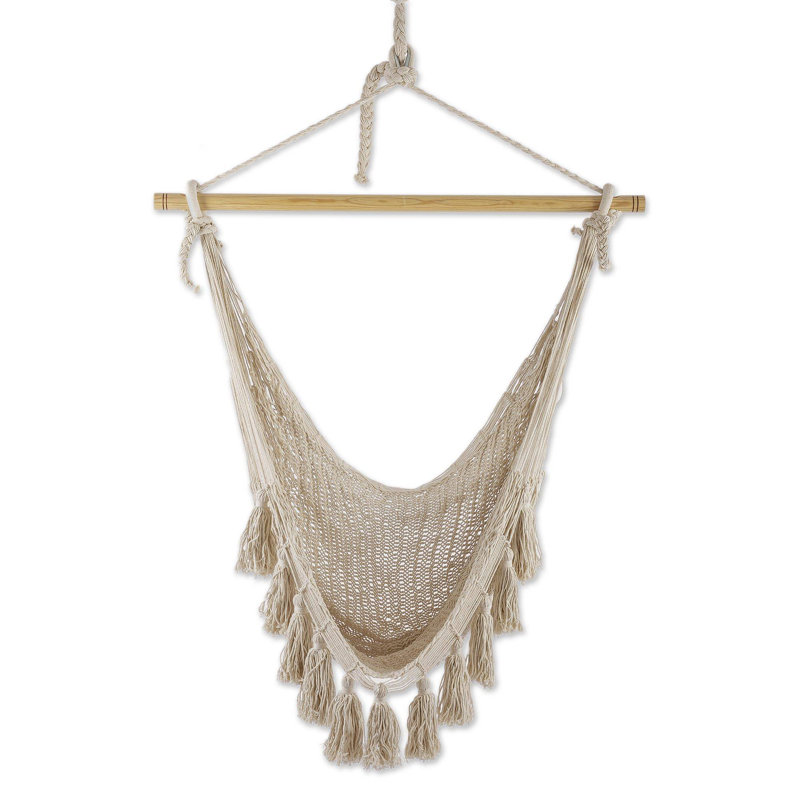 Catharine 1 Person Cotton Spreader Bar Hammock with Tree Strap,, Ivory