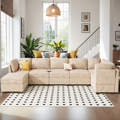 Corduroy 115.9" Module Sofa Seating Six, Corner Sectional with Ottoman,Can Be Free Combination by Latitude Run