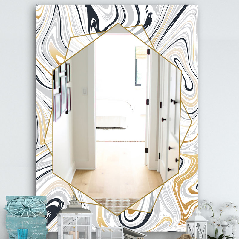 Marbled Diamond Traditional Accent Mirror, 39.4" H x 29.5" W, White/Blue/Gray
