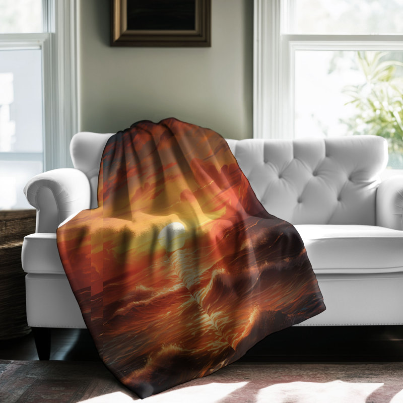 Sunset Ocean - 1 Piece Premium Sherpa Blanket, Lit simple