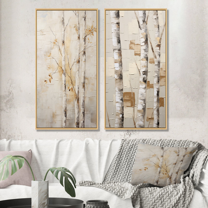 Ensemble de salon mural en bois de bouleau, H 40 po x l 41 po, Cadre flottant brun
