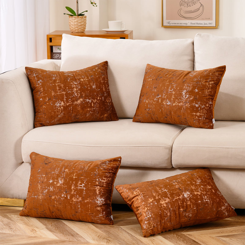 Warisi - Housse de coussin en velours à motif abstrait | Housses de coussin décoratif | 4 pièces | Rectangulaire, Café