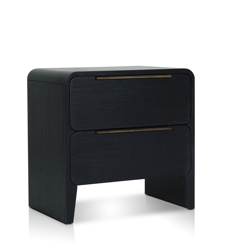 Table de chevet avec 2 tiroirs Haruye au fini noir et laiton antique