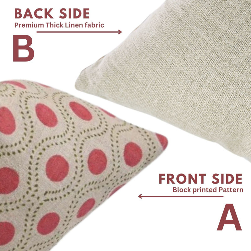 Block Print Throw Pillow Cover, 26 Thick Linen Decorative Cushion Cover, 20" x 20"