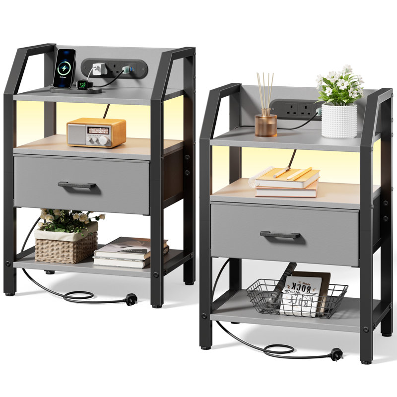 46cm W Steel Bedside Table, Grey