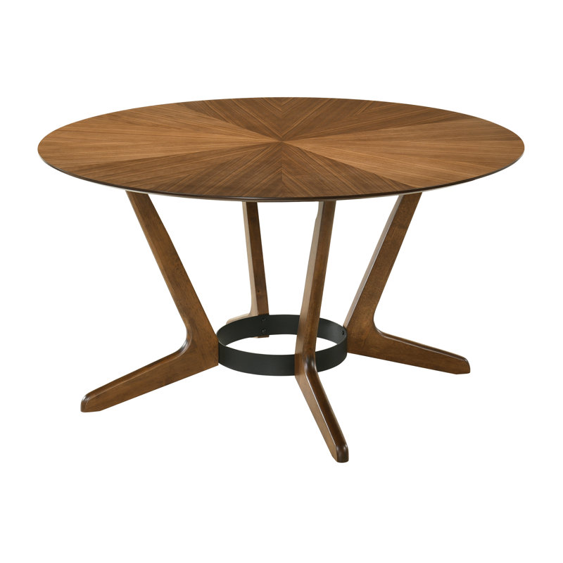 Jeyhan 54'' Round Modern Dining Table for 6 People with Splayed Legs in Rubberwood, Walnut
