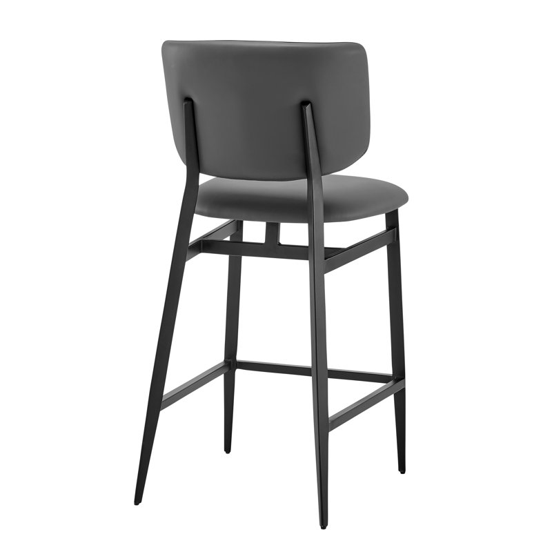 Gray Faux Leather and Black Steel Counter Stool