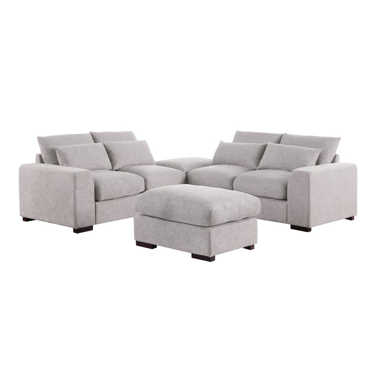 Tatman Linen Blend Sectional with 2 Ottomans