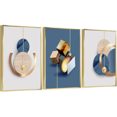 Luxueux aluminium encadré, ensemble de 3 reproductions d'art encadrées sur toile