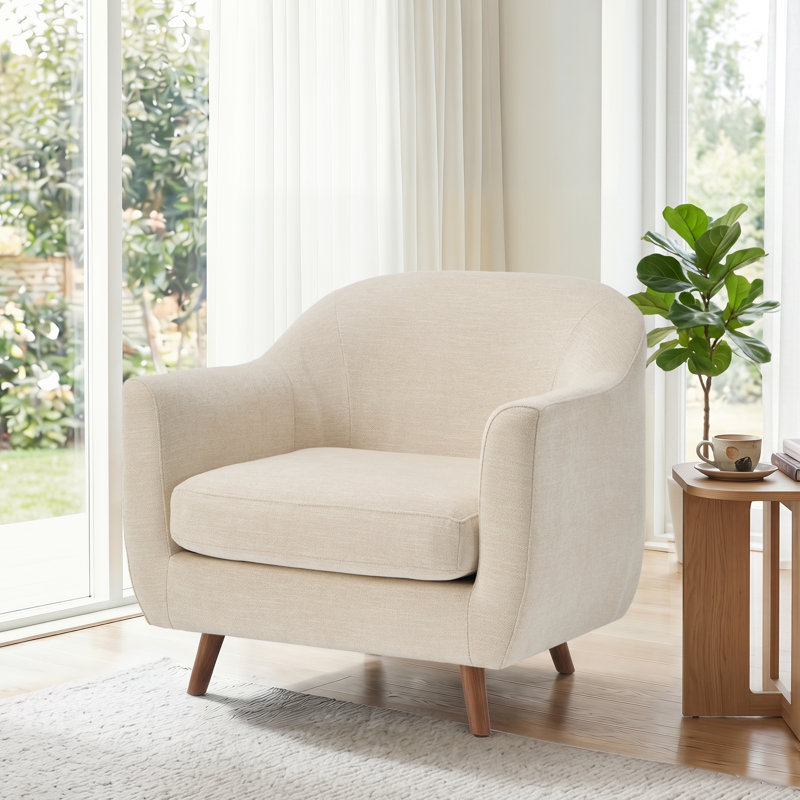 Kaya 35''W Modern Upholstered Accent Chair Boucle, Cream