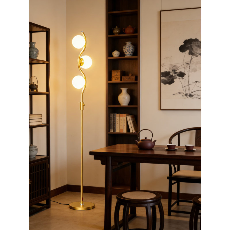 60-Inch Mid-Century Modern Floor Lamp With Stepless Dimming, 3 Frosted Globe Lights, And Weighted Base - Eye-Friendly Standing Lamp For Living Room, Bedroom, Or Office