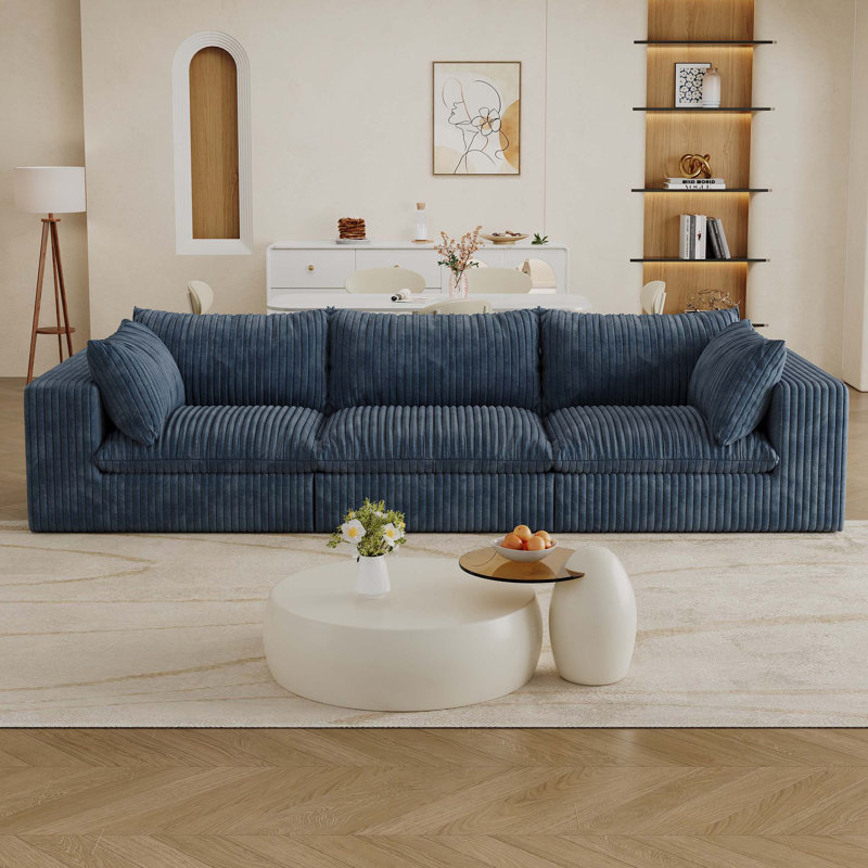 Canapé 118,2 po Cloud, tissu velours côtelé, H 24 po x l 118,2 po x P 39,4 po, 3