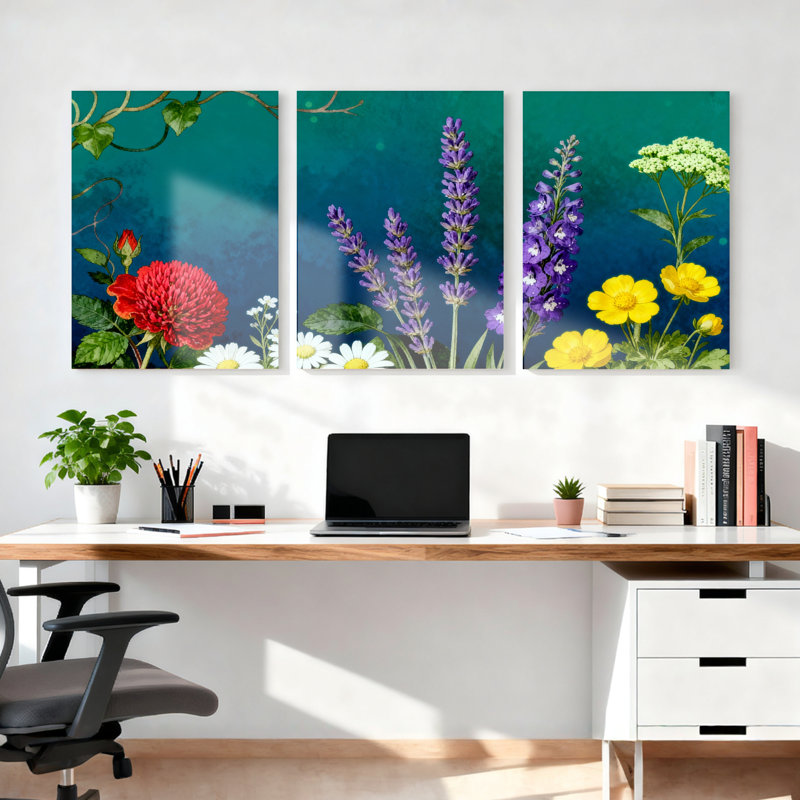 Tableau sur toile tendue « Jardin floral » (Ensemble de 3), H 30 po x l 60 po