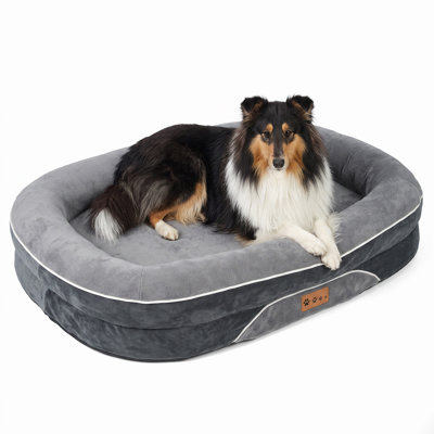 Lit orthopédique pour chien XL 42 po x 30 po, traversin en mousse à mémoire de forme avec doublure imperméable pour grands chiens, gris