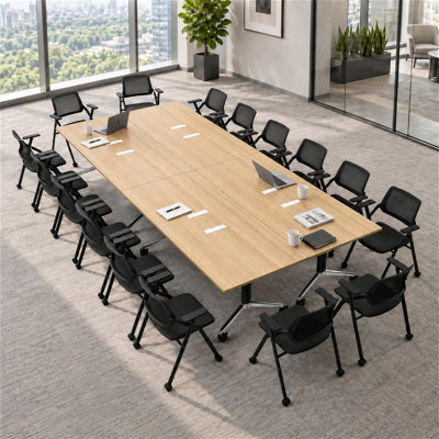 Rectangle 32 Person Flip Top 78.7 in. L Training Table Set and Chair Set with Casters and