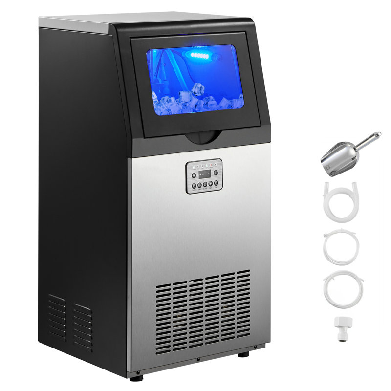 Commercial Ice Maker Machine, 120 lbs/24h with 30 lbs Storage Capacity, Built-in/Freestanding/Under Counter, Stainless Steel Ice Maker with LED Display & Self-Cleaning, for Home Bar Restaurant