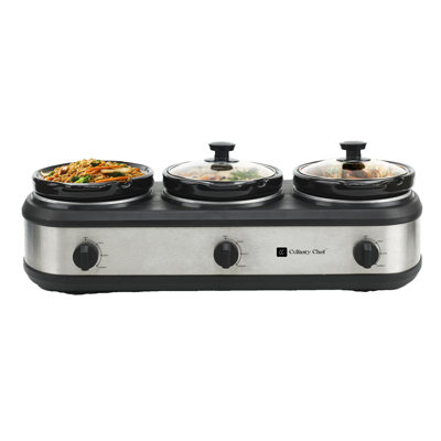Culinary Chef, 3 x 2.5 Qt. Triple Slow Cooker, Stainless Steel