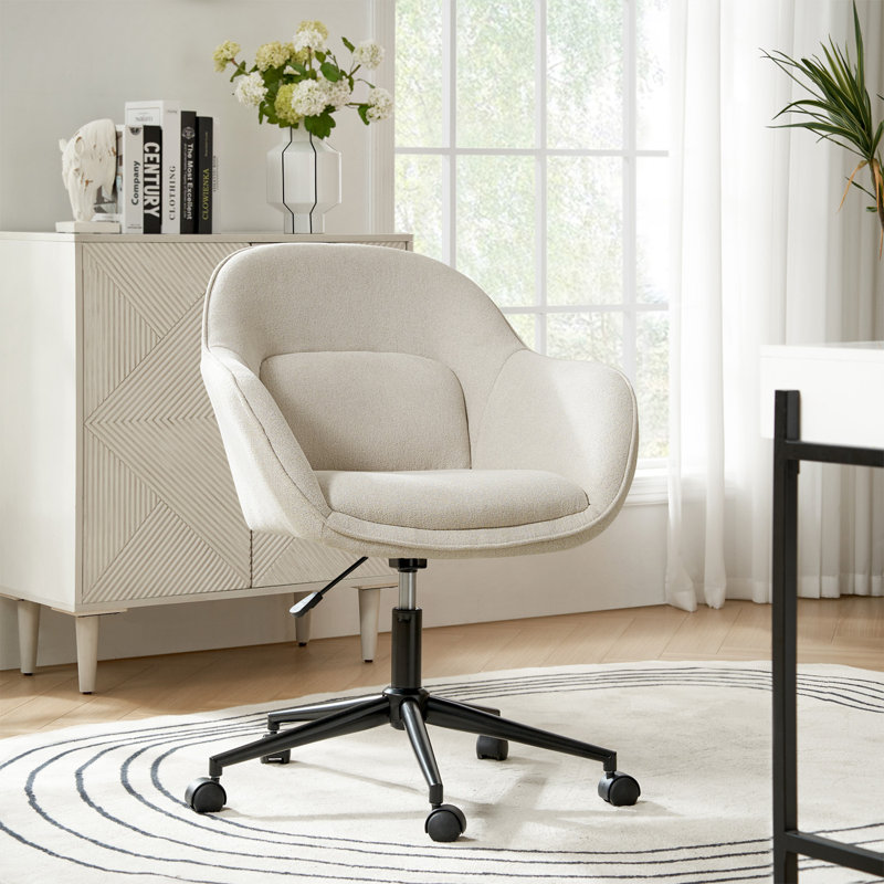 Leoh 37.5"Tall Modern Office Chair Curved Backrest with Height Adjustable and Metal Base, Beige