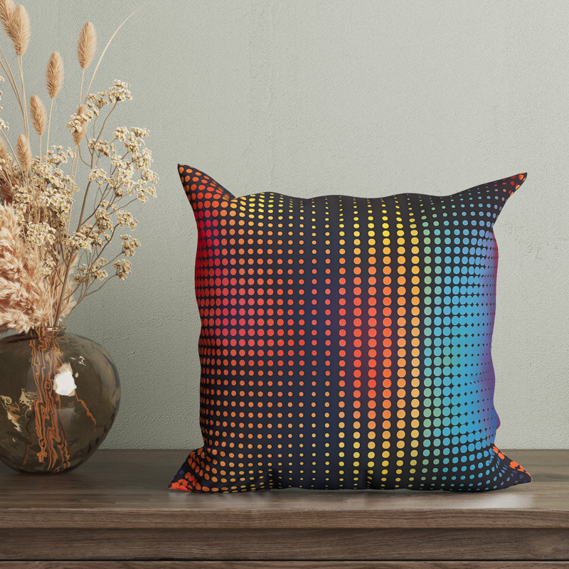 Housse de coussin réversible, H 18 po x l 18 po, Noir / rose / jaune / pois