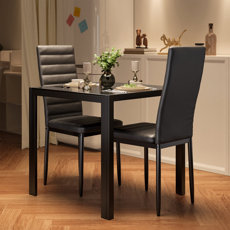 3 - Piece Glass Top Dining Set, Black