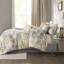 Édredon très grand - remplissage texturé gris 3 coussins décoratifs et 2 taies décoratives assorties Jupe de lit en mélange de coton-117416543