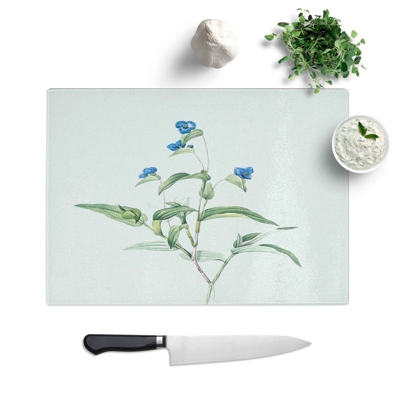 Tempered Glass Spiderwort Flowers Chopping Board, 39 cm W x 28.5 cm L