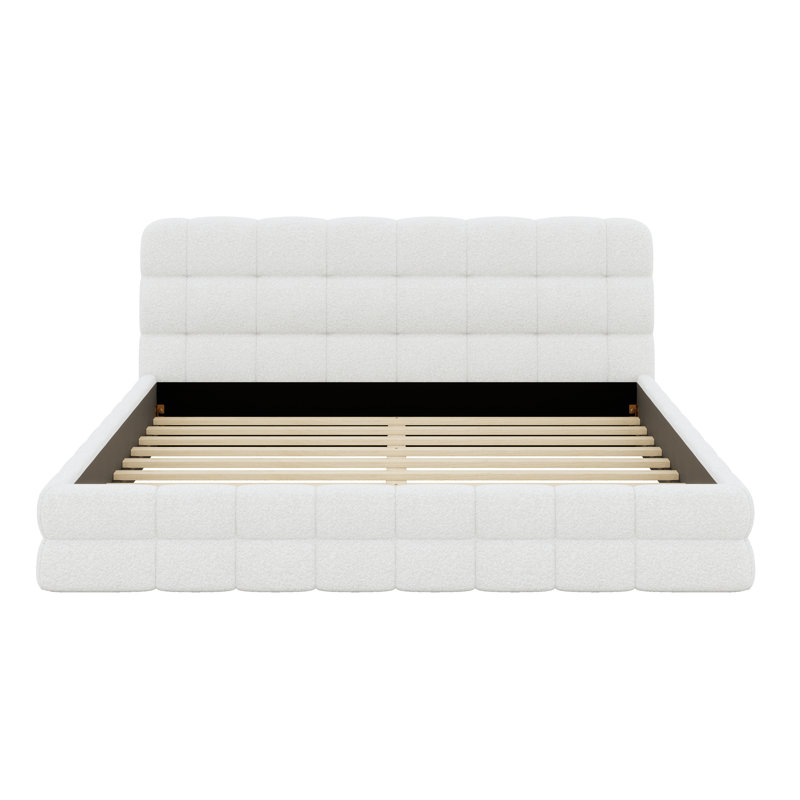 Lit plateforme en tissu d'ameublement, Blanc