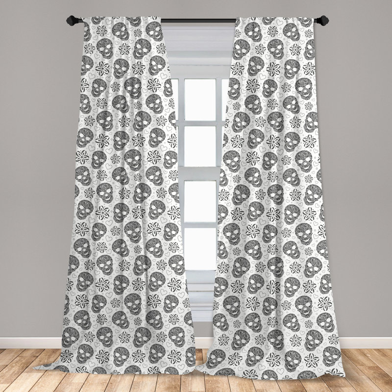 Skull Floral Semi-Sheer Rod Pocket Curtain Panels, 28" x 63"