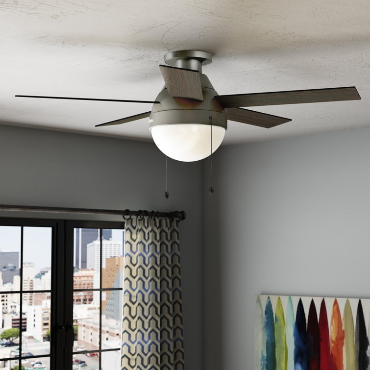 46" Anslee 5 - Blade LED Flush Mount Ceiling Fan with Pull Chain and Light Kit Included