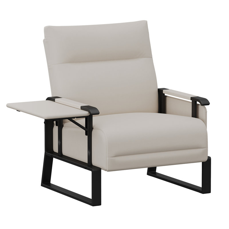 High-Strength Galvanized Frame Upholstered Accent Chair With Side Tray Table And Side Pocket, Beige