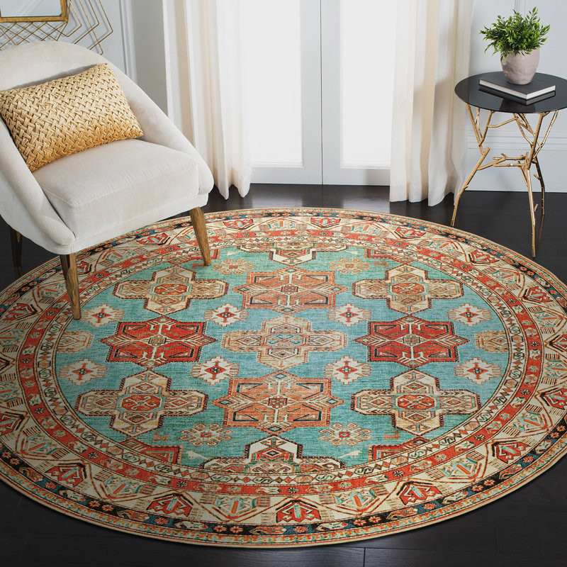 Tapis rond lavable à la machine turquoise 6 x 6