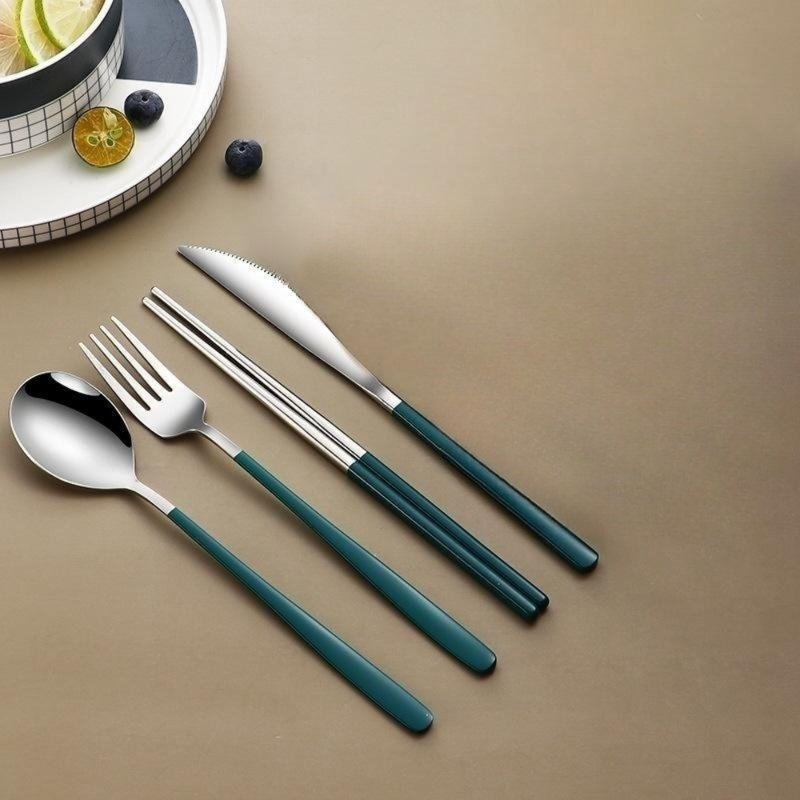 Ebern Designs Groetzner Stainless Steel Flatware Set, Green