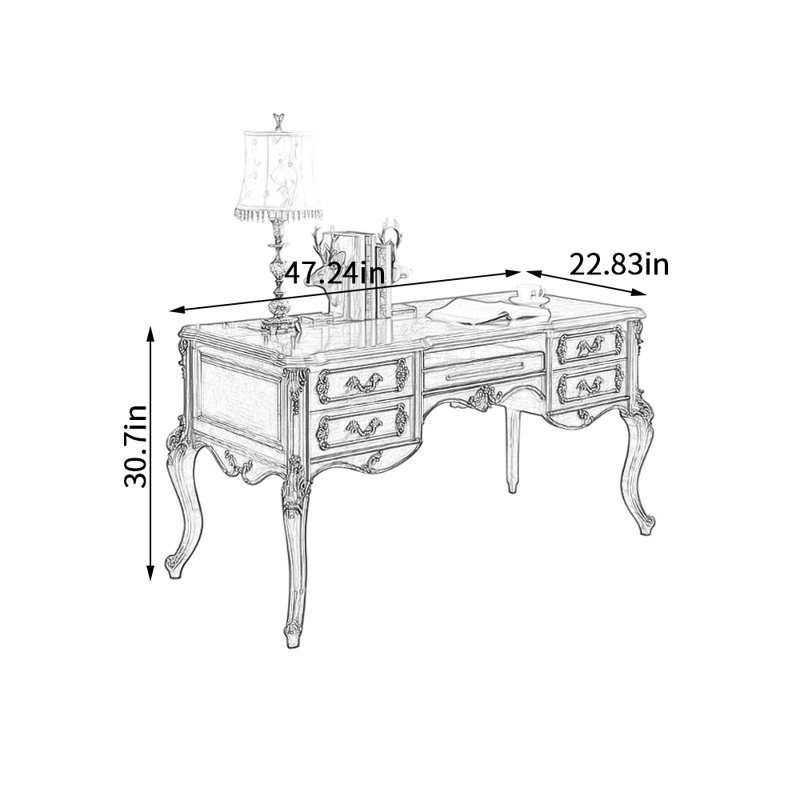 Bureau d'ordinateur brun foncé rétro, H 30,7 po x l 47,24 po x P 22,83 po