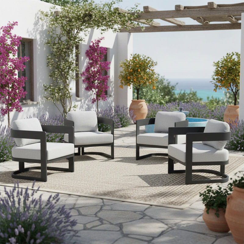 Fauteuils club d'extérieur en aluminium avec coussins en oléfine Calyx