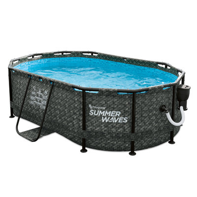 Summer Waves 9.8 x 6.5' Gray Dark Herringbone Print Active Frame Oval Pool