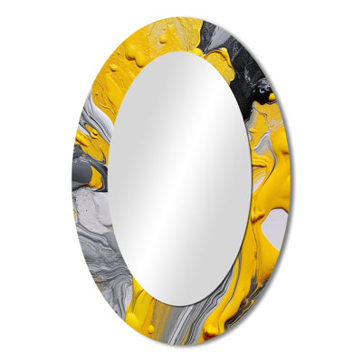Yellow And Grey Cosmic Vibrations II - Yellow Modern Oval Wall Mirror
