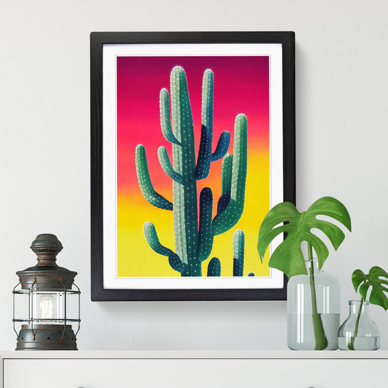 Colourful Cactus Cacti Vol.3 - Single Picture Frame Print, 64cm H x 46cm W, Walnut Framed